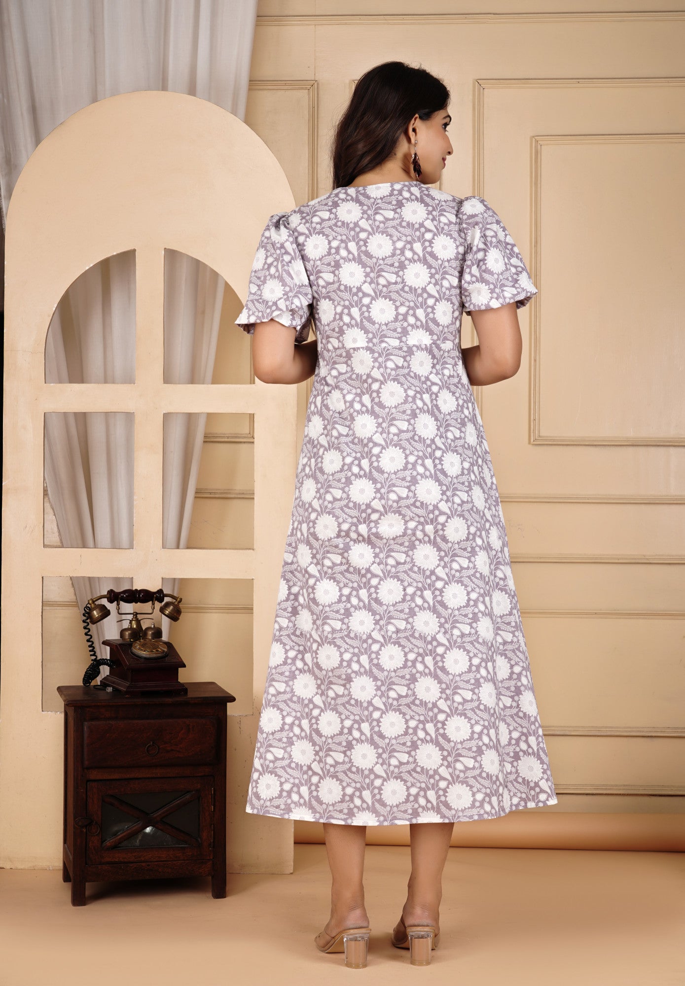 Lilac Whispers Floral Printed Long Dress