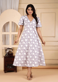 Lilac Whispers Floral Printed Long Dress
