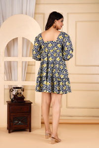 Midnight Bloom Floral Tiered Short Dress
