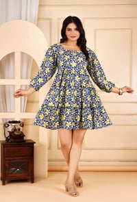 Midnight Bloom Floral Tiered Short Dress
