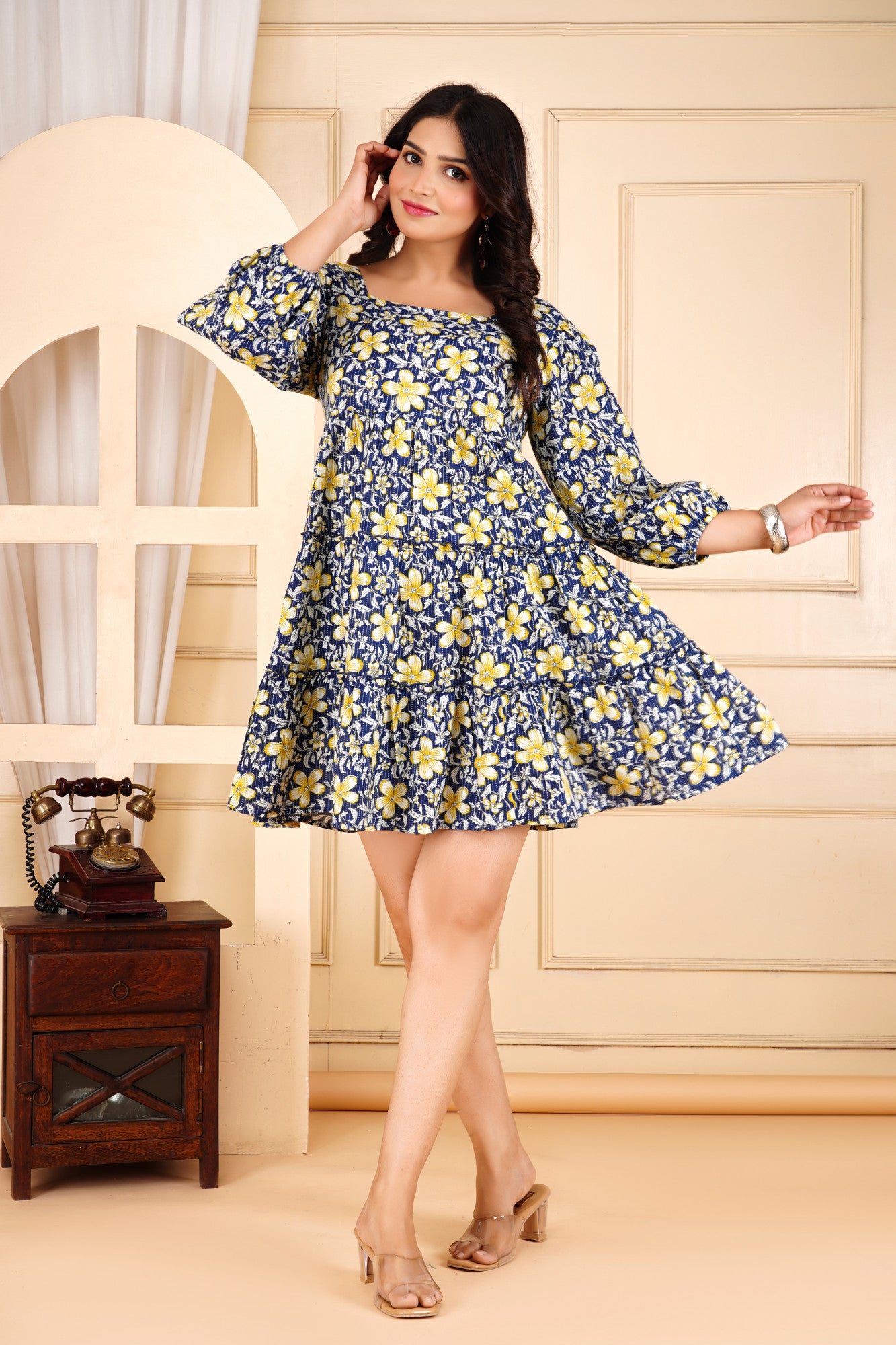 Midnight Bloom Floral Tiered Short Dress