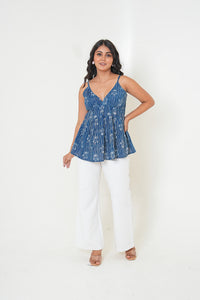 Indigo Bloom Handblock Printed Sleeveless Top