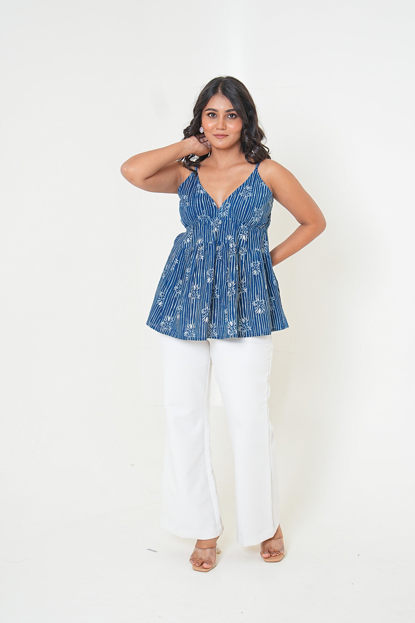 Indigo Bloom Handblock Printed Sleeveless Top
