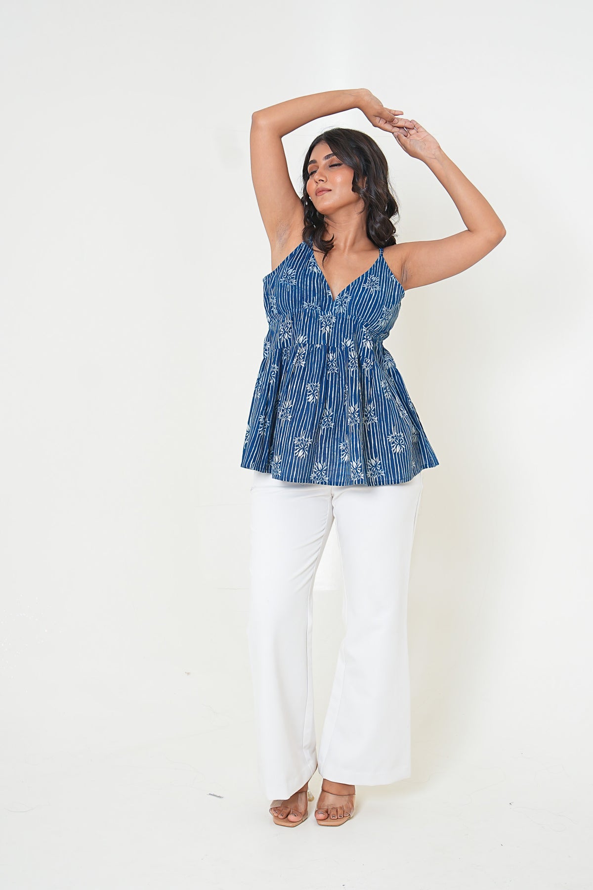 Indigo Bloom Handblock Printed Sleeveless Top