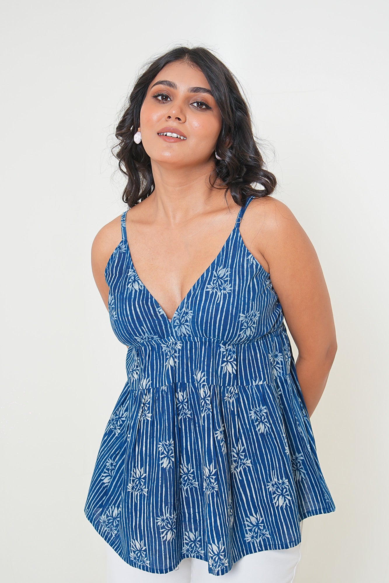 Indigo Bloom Handblock Printed Sleeveless Top