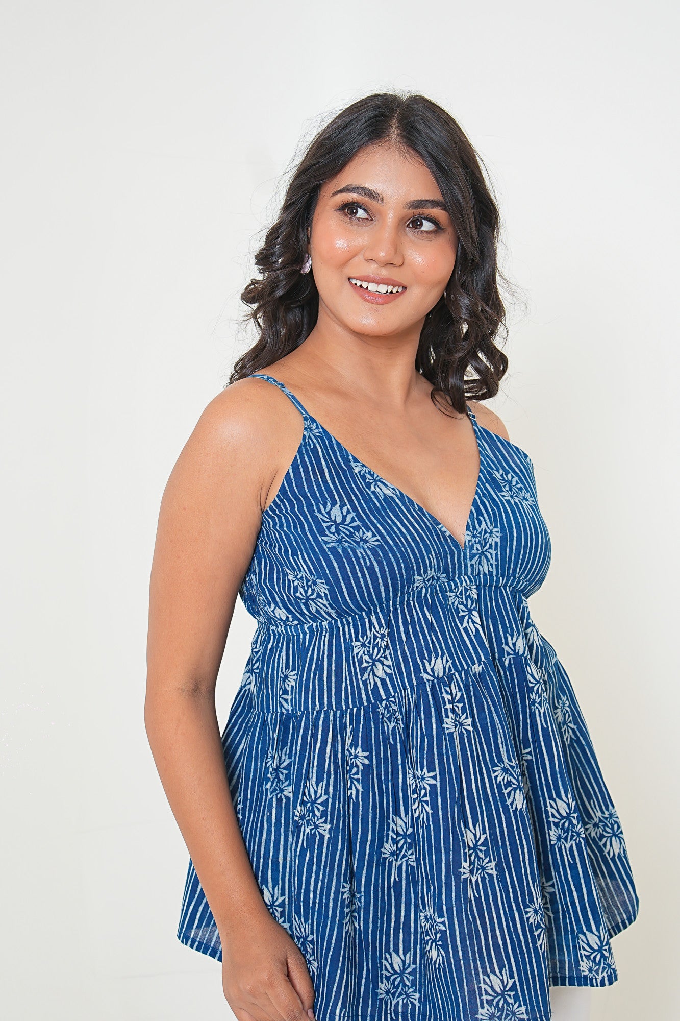 Indigo Bloom Handblock Printed Sleeveless Top
