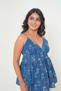 Indigo Bloom Handblock Printed Sleeveless Top